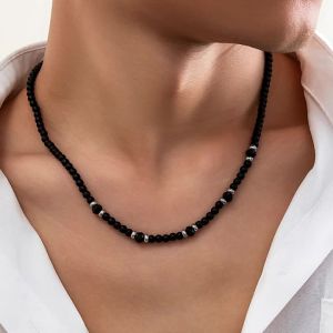 Black Color Small Beaded Chains Necklace Men Punk Trendy Short Choker Collar on Neck Accessories 2023 Fashion Jewelry Male Gifts