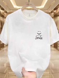 Áo Thun Cotton Tay Ngắn Mùa Hè Màu Trắng Thường Ngày Rộng Rãi Cổ Tròn Cỡ Lớn Áo Thun Nam Chất Lượng Cao Thoáng Khí Thoải Mái