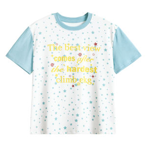 Star Printed Letter Color Contrast Summer Retro Casual T-Shirt