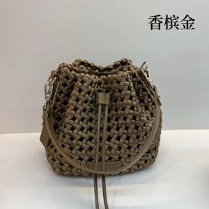2024 New Nylon Bucket Bag Woven Handbag Single Shoulder Crossbody Bag French Style High-End Sensation Handmade Woven Bag