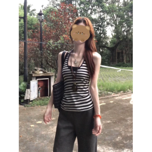 XIANGBAIWEI | Black and White Stripe High-End Slim Fit Top