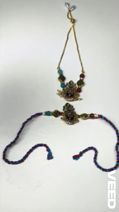 Handcrafted Krishna Face Rakhi & Lumba Set with Multicolor Beads Designer Bhai Bhabhi Rakhi Pair Raksha Bandhan Gift for Family (Pack of 2 Pcs)