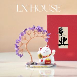 Creative Crystal Tree Wealth Attracting Cat Decoration Car Decor Birthday Gift Simple Modern Style Couple Suitable Office Area