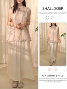 Shalldoer | New Chinese Style Floral Print Sleeveless Womens Outfit Two-Piece Set Casual Drapey Summer Retro Fashion Round Neck Top