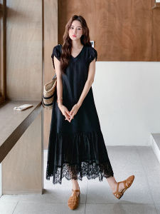 YINLUOYA | French Style Loose Long Black Dress Fashionable Elegant High Waist A-Line Silhouette Comfortable Summer Commute Essential