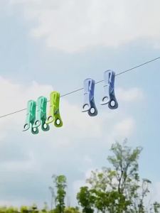 6 Windproof Clothespins Heavy-Duty Plastic with Vibrant Colors. Strong Grip for Outdoor Drying Towel Hold