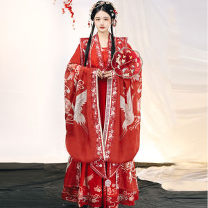 Red Song Dynasty Style Hanfu Womens Ancient Costume Wedding Dress Full Set with Large Sleeves for Drinking Ceremony