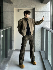 American High Street Vibe Camouflage Knife Edge Jeans Mens Autumn Multi Pocket Workwear Straight Narrow Leg Pants