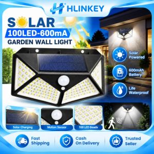 HLINKEY 100 LED Solar Motion Sensor Light Outdoor Waterproof IP65 270 Degree Wide Angle Wall Lamp 600mAh Battery For Garden Yard Security
