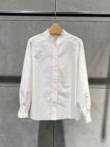 YUFUQING | Elegant White Shirt Womens Style Single Button Wooden Edge Spring New Arrival Versatile Top Casual Fit Long Sleeve Polyester Fiber