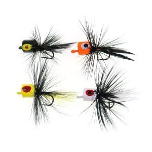 4pcs Size #10 Bass Panfish Popper Fly Saltwater Fly Fishing Trout Bream Pike Flies Floating Foam Lures Orange Yellow Black Bass