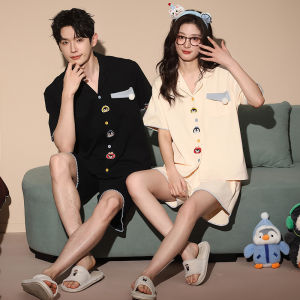 Cotton Short Sleeve Short Pants Cartoon Pajama Set Summer Wearable at Home