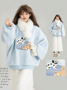 KEIKO | Cute Patchwork Soft Lamb Fleece Hoodie Loose Outerwear
