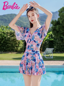 Barbie Ladies One-Piece Swimsuit 2024 Summer Fashion Slimming Belly Cover Stylish Conservatism plus Size Skirt Style Swimwear