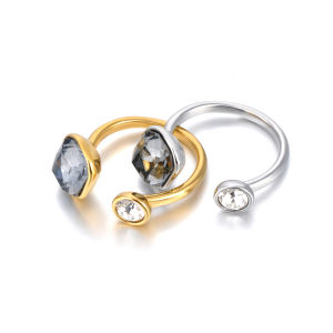 Nhẫn Nữ Thời Trang Zircon Cubic Kiểu Dáng Mở Có Thể Điều Chỉnh Mạ Vàng 18K Bằng Thép Không Gỉ Trang Sức Hình Học Thời Thượng Phù Hợp Với Mọi Người