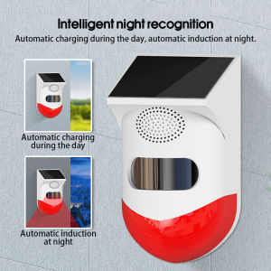 Solar Sensor Alarm with Sound and Light Siren Alarm IP65 129db Home Security System Wireless Motion Sensor Detector Strobe Alarm for Home Farm Barn Villa Yard