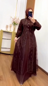 Denara Dress Ceruty Brukat Swarovski Gamis Mewah Baju Pesta Mewah Viral 2025 Baju Lebaran