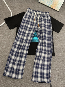 Quần Ống Rộng Kẻ Sọc Màu Xanh Lam Mùa Hè Mỏng Rộng Rãi Thoải Mái Cho Nam Quần Dài Ống Đứng Quần Dài Thường Ngày