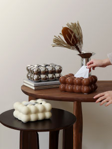 Miyu High-End Ceramic Tissue Box Egglette Ball Design Silver Storage Organizer Desktop Decoration Rectangular Shape Creative Style