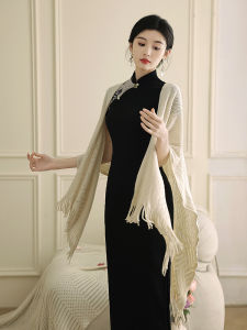 Elegant Black Cheongsam Dress Vintage Style Short Sleeve Summer Floral Satin Womens Fashionable Retro Wind Midi Length Qipao