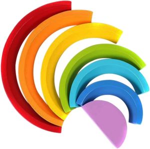 [❤NEW ARRIVAL❤ ] INS Montessori 7 Pcs Nature Wooden Rainbow Building Block Stacking Toy Open Ended Toy Early Learning