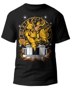 Bandai | 2025 Bandai Authorized Saint Seiya Taurus Gold Saint Seiya Arudiba Printed Black Loose Edition Mens T-shirt Camisetas