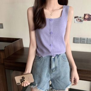 French Style Short Knitted Vest Womens Inner Wear Summer 2025 New Design Sleeveless Belly Baring Sweet Fit Body Top