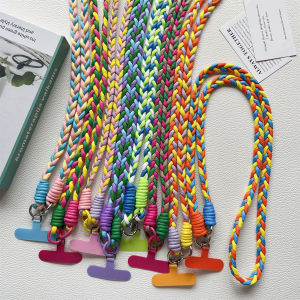 1Pc Hand woven Three Strand Mobile Phone Hanging Rope Long Diagonal Cross Rope With Phone Case Connection Pad