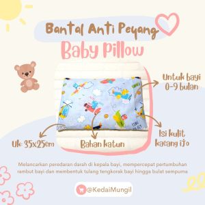 Bantal Bayi Anti Peyang Isi Kulit Kacang Hijau + FREE Sarung – Kepala Bulat & Rambut Lebat Alami