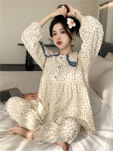 Áo Ngủ Cotton Dài Tay Rộng Rãi Cho Nữ Mùa Thu Đông 2025 Áo Sơ Mi Cổ Búp Bê in Hoa Thoải Mái Mặc Ở Nhà