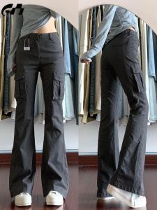 American Workwear Bell Bottom Pants Women Summer 2025 New Elastic Design High Waist Slimming Hot Girl Casual Bell Pants