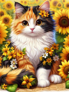HUACAN Diamond Art Mosaic Cat Animal Painting 5D Full Kits Handicrafts 5d Diy Diamond Painting Sunflower Home Decoration