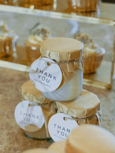 Champagne Wedding Dessert Table Decoration Thankyou Pudding Cup Sealing Paper Tag Wooden Piece Small Figurine Pudding Paper