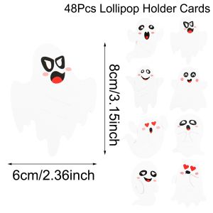 48pcs Ghost Lollipop Holder Happy Halloween Lollipop Decoration Paper Card Trick Or Treat Candy Pack kid Halloween Party
