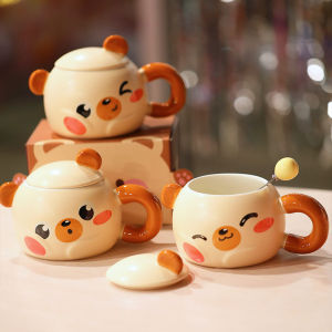 Cốc Cà Phê Gốm Dễ Thương Hình Gấu Nhỏ Có Nắp Và Thìa Quà Tặng Sinh Nhật Cho Bạn Thân Gái Cốc Nước Cặp Đôi Cốc Trà