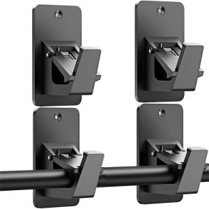 Universal Curtain Rod Holders 2/4 PCS Black  No Drill Self 3M Adhesive Up to 30LB for Bathroom Bedroom Livingroom Kitchen