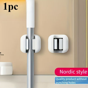 Wall-Mounted Mop and Broom Holder Self-Adhesive Tool Organizer Clips with No Drilling Required for Home Kitchen Bathroom