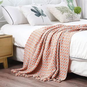 Pink Gift Vintage Tassel Knitted Blankets Plaid Blankets Soft Sofa Cozy Throw Blanket Bed Bedspread Cover All Season Home Decor
