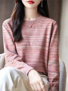 Fall and Winter Pure Cotton Wire Thickened Long Sleeves Knitting Bottoming Shirt Womens round Neck Sweater Korean Style Loose Inner Clothing 100% Cotton Thread Tops