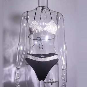 ชุดว่ายน้ำบิกินี่ เซ็กซี่ เอวต่ำ เพชรระยิบระยับ 24 ประดับเลื่อม ยิบประดับ หมายเลข YX1152