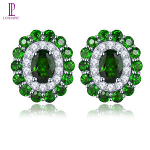 Lohaspie เครื่องประดับแท้4กะรัตแหวนเงินสเตอริ่งแข็ง925ต่างหูสตั๊ดตุ้มหูอัญมณีสีฟ้าไดออปไซด์โครเมี่ยมธรรมชาติแบบดั้งเดิมตุ้มหูอัญมณีสีฟ้าน้ำทะเลสำหรับผู้หญิง