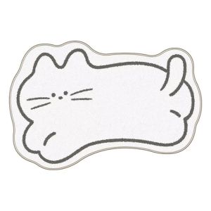 VIKAMA Cartoon Alien Cat Shaped Fluffy Plush Rug Water Absorbent Non Slip Bathroom Bedroom Dorm Home Decor Floor Mat