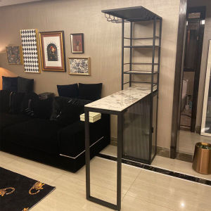 Jianou Accessible Luxury Stone Plate Bar Counter For Home Living Room Bar Partition Wine Cabinet Storage Integrated Creative High Chair Combination