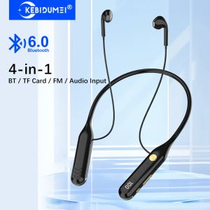 Kebidumei | KEBIDUMEI 4-in-1 Neckband Bluetooth 6.0 Earphones ENC Noise Reduction Wireless Headsets Wired Mode TF Card FM Radio Headphones