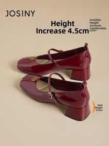 Josiny | Red French Style Mary Jane Shoes Square Toe Camellia