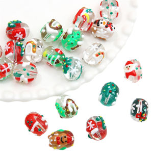 1Pc 14x16mm Handmade Christmas Tree Santa Claus Hat Gloves Lampwork Glass Beads Charm for Xmas Jewelry Craft Making Gift Decoration
