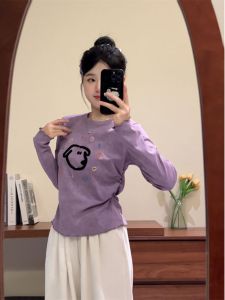 Áo Thun Dài Tay SMUB Phong Cách Hàn Quốc Dễ Thương Cho Nữ Đầu Thu Mẫu Mới Dopaamine Phong Cách Ngắn Dáng Rộng Cotton