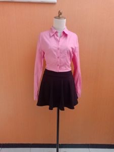 atasan kemeja wanita pink muda pastel RODEO cewek L lengan panjang MEWAH kerja kuliah