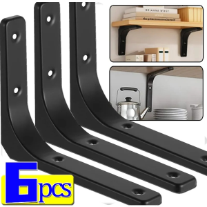 6Pcs Metal L-Shaped Corner Brackets Stainless Steel Drawer Shelf Fixing Wall Bracket Support Right Angle Corner Brace Furniture Hardware