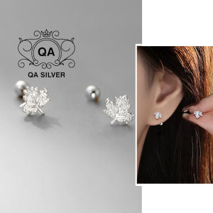 Hoa tai bạc 925 lá phong chốt bi vặn bông nữ S925 LEAF QA SILVER Earrings EA241203